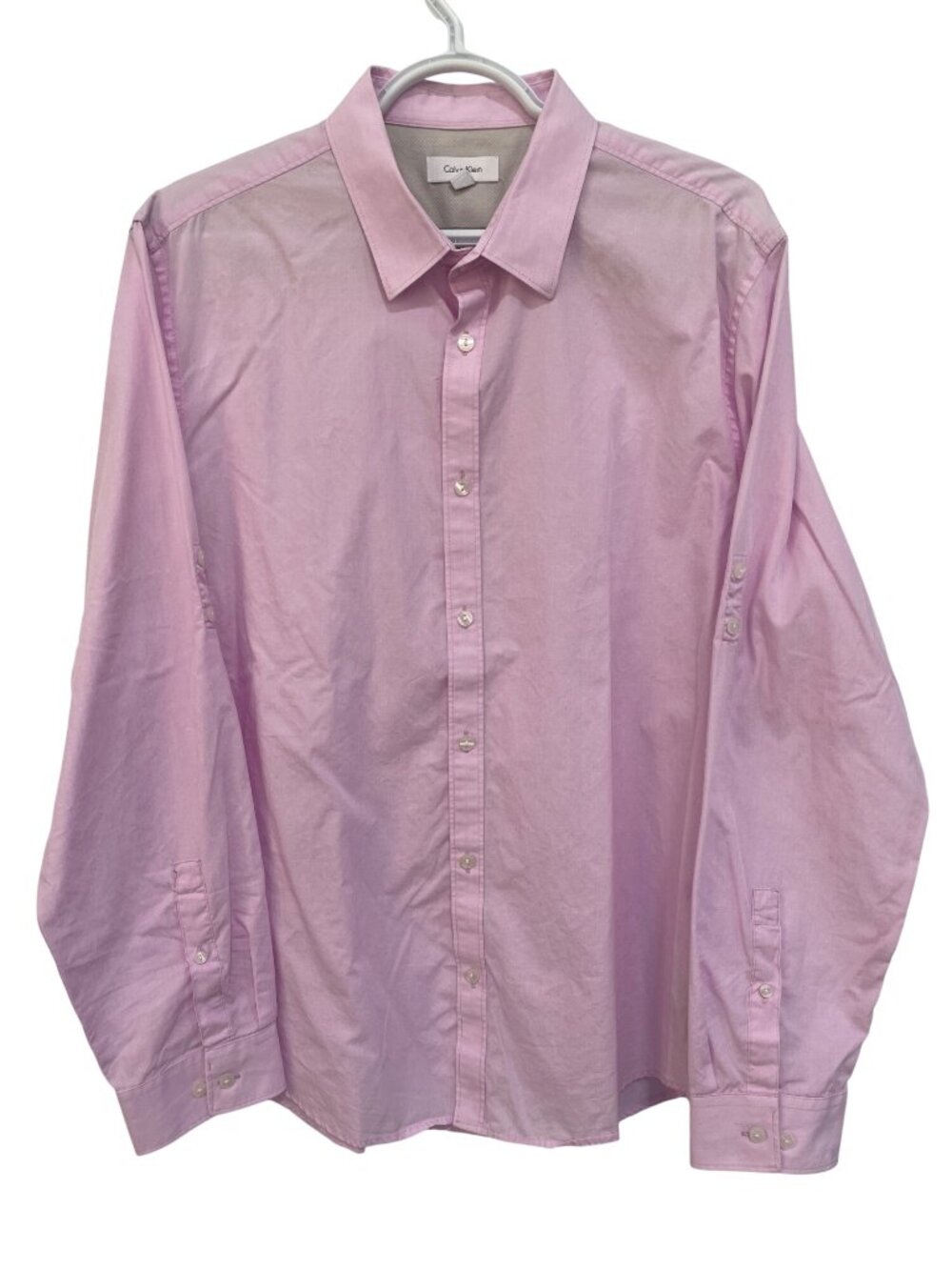Calvin Klein Shirt Large Button Front Long Sleeve Pink Cotton Career Old Money